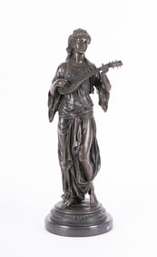 Antique American Bronze Figure of a Woman Playing Mandolin