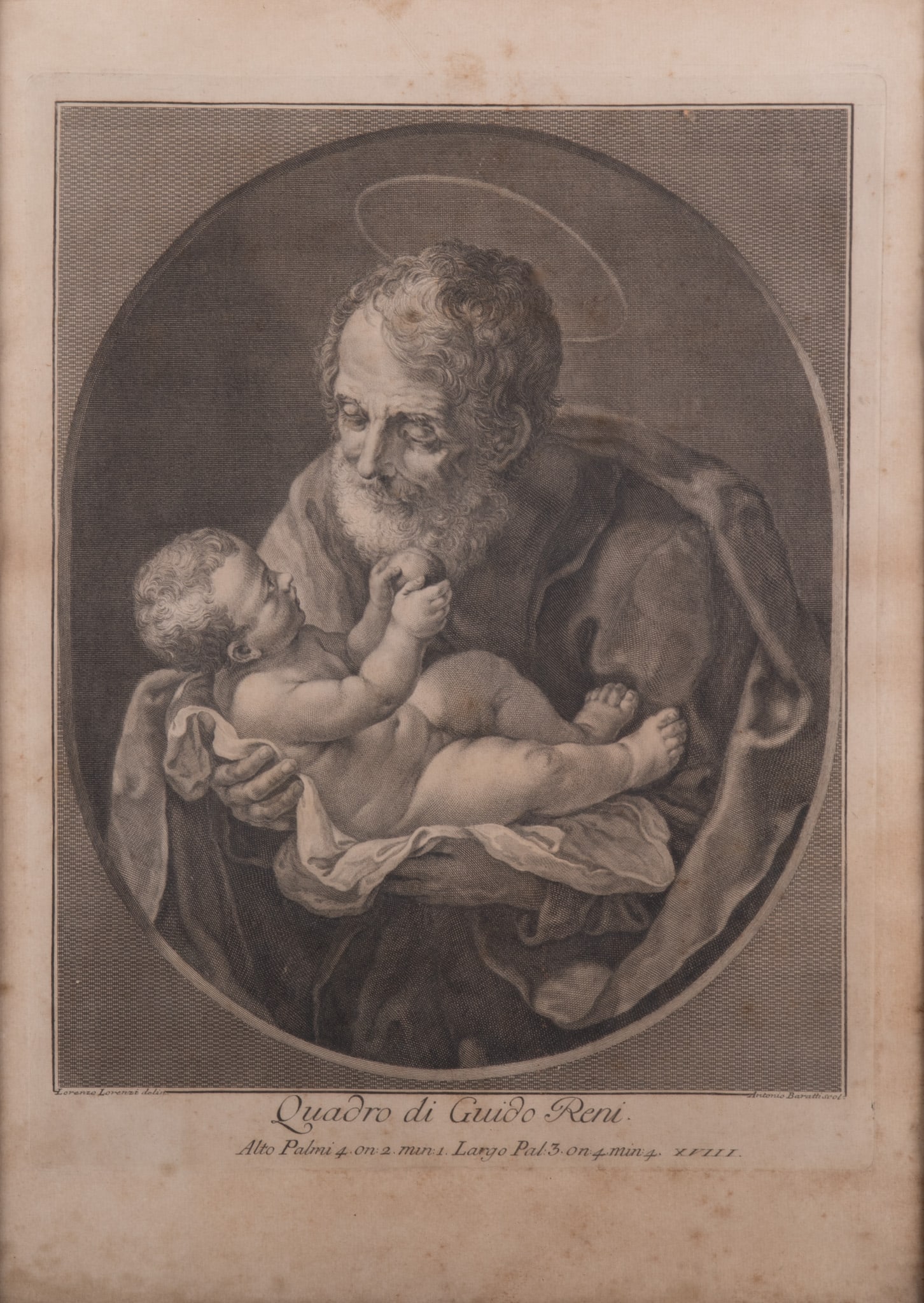 Antonio Baratti, Italy (1724-1787), Saint Joseph with the Infant Christ, after Guido Reni, engraving (1 of 4)