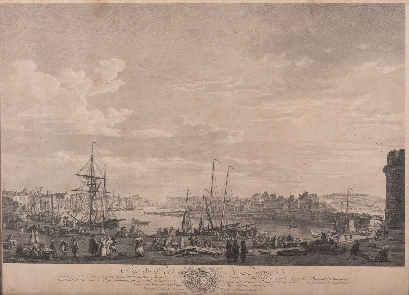 After Claude Joseph Vernet, France (1714-1789), Vue du Port de Dieppe, 1778; Vue de la Ville et de (1 of 5)