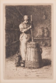Jean-Francois Millet, France (1814-1875), Woman Chirning Butter, etching