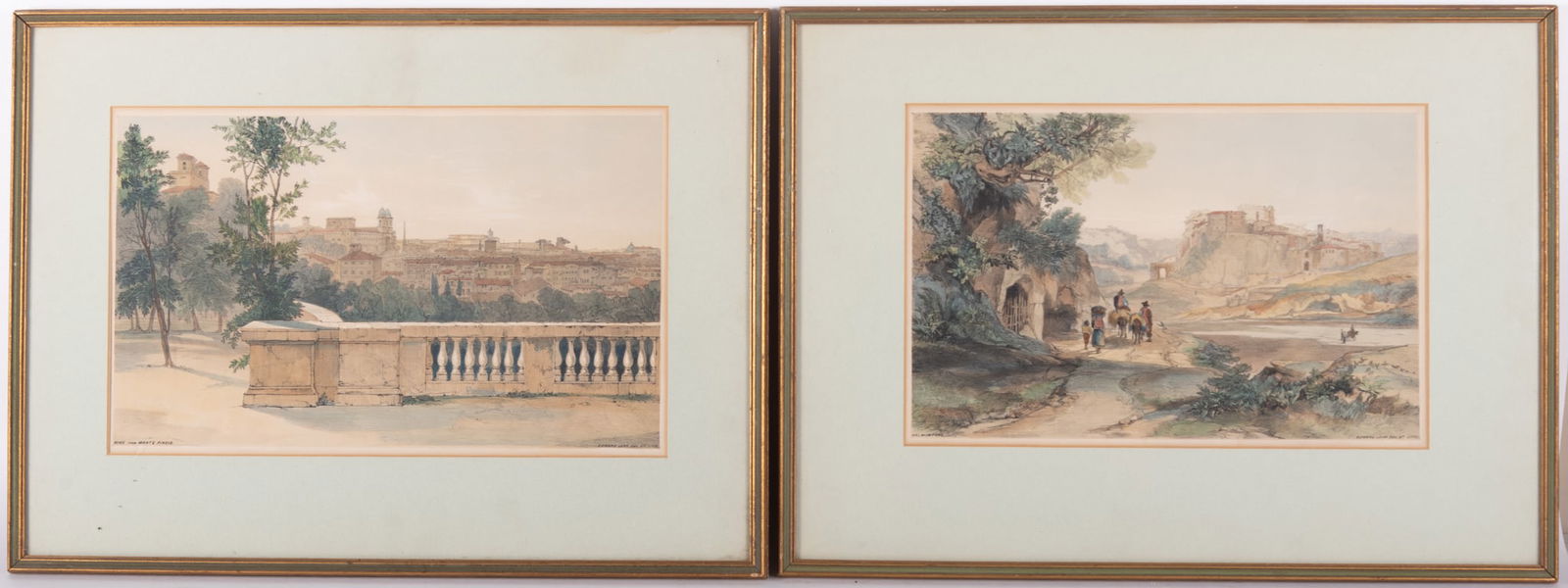 Edward Lear, British (1812-1888), Rome from Monte Pincio, and Valmontone, two color lithographs (1 of 4)