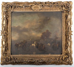 Philips Wouwerman, Dutch (1619-1668), Le Marche aux Chevaux, oil on canvas (paint loss)