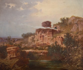 Continental School 19th/20th Century, Italian Ruins, oil on panel