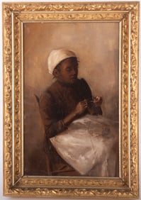Attributed to Gilbert Gaul (1855-1919), Civil War Era Portrait of a Seamstress in a Period Giltwood