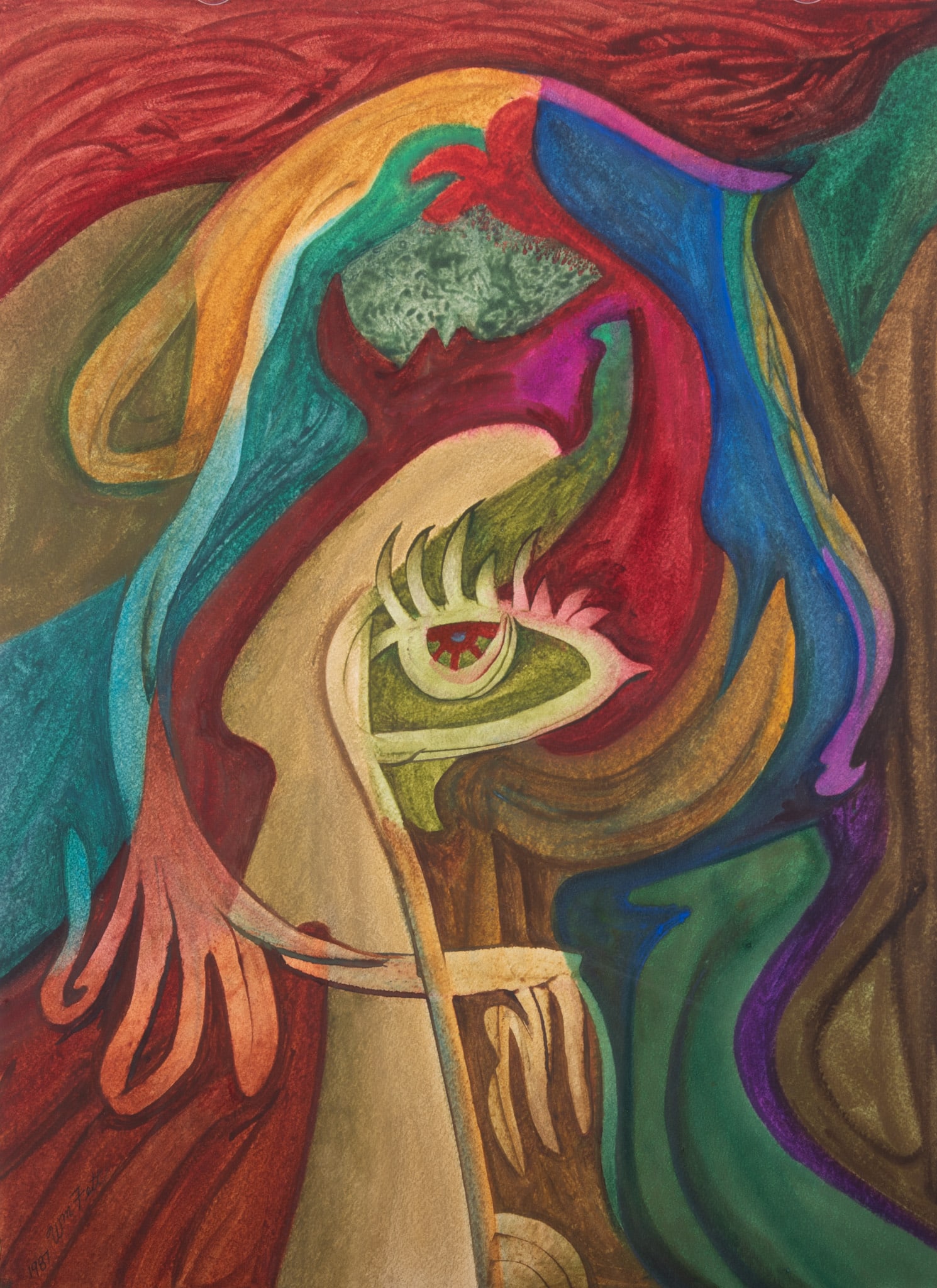 William Frederick Fett, Missouri, Michigan / Mexico (1918-2006), Man and Nature, 1987, watercolor (1 of 4)