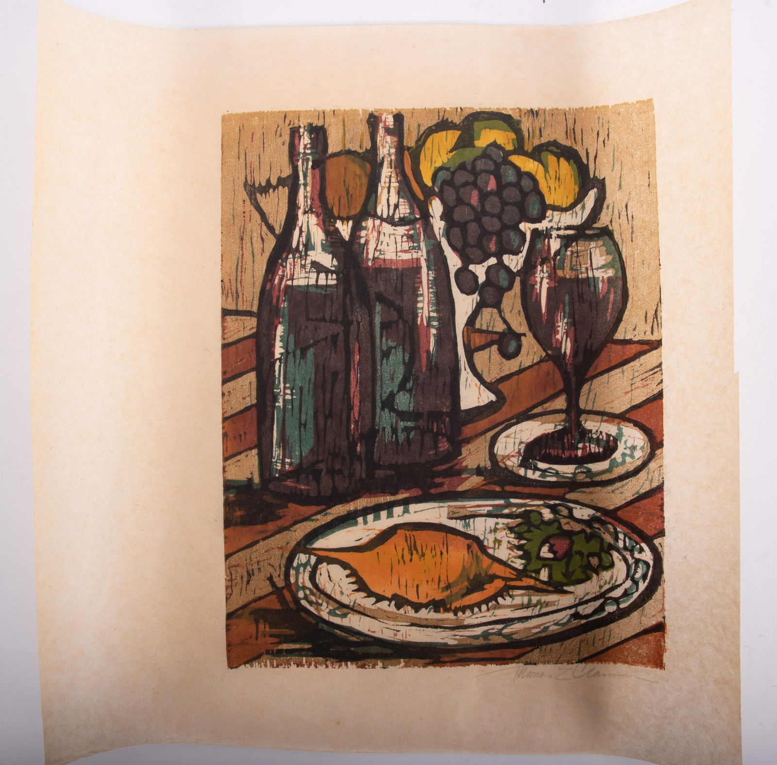 Thomas Cranmer, American 20th Century, Still Life with Fish, Still Life with Bananas, and Still Life: Thomas CranmerAmerican, 20th CenturyStill Life with Fish, Still Life with Bananas, and Still Life with Winethree color woodcutseach signed in pencil, unframed.15 1/2 x 20 inches; 10 1/2 x 17 1/2 inche