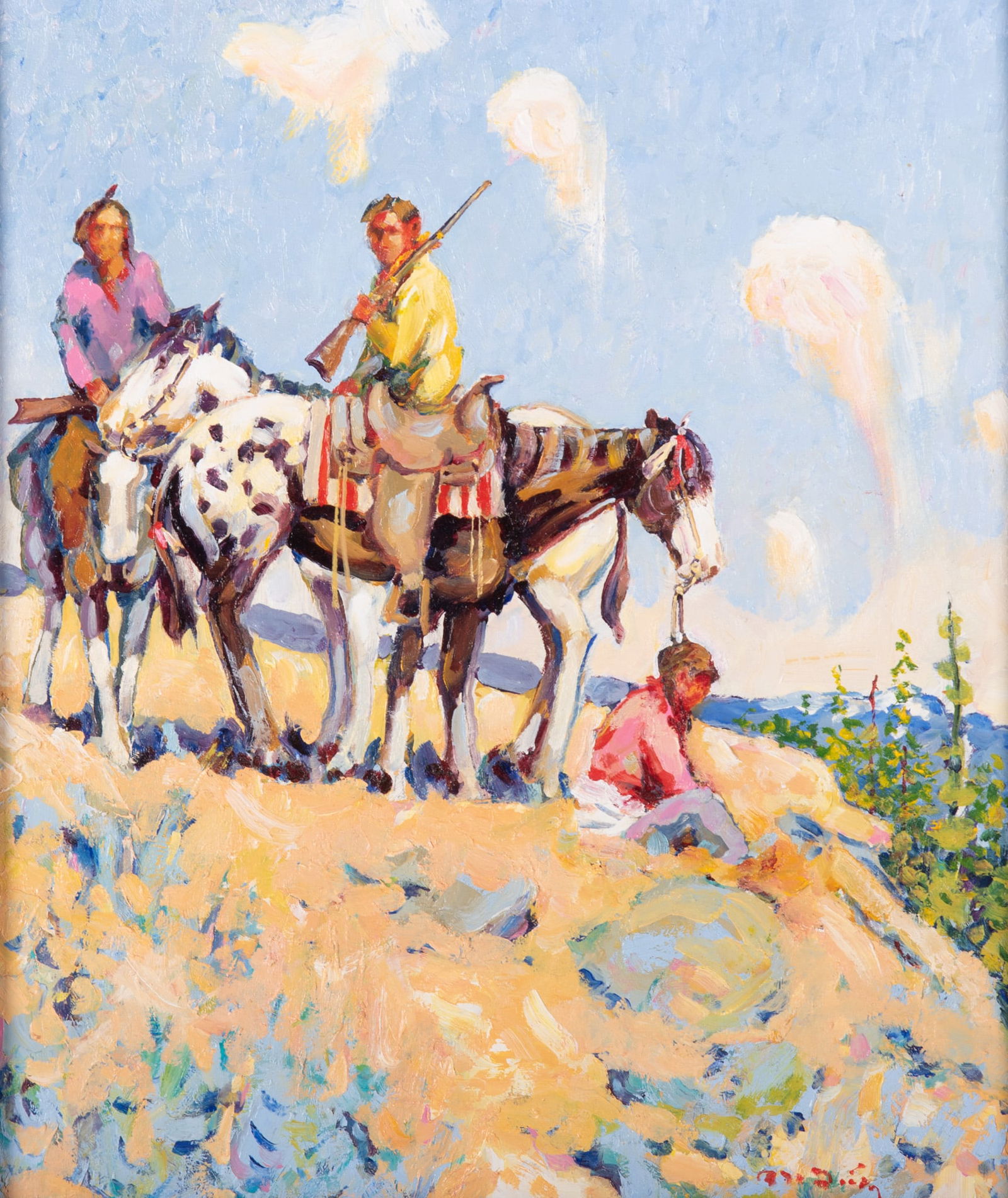 Robert H. Dick, Missouri (b. 1943), Taos Deer Hunters, oil on board (1 of 5)