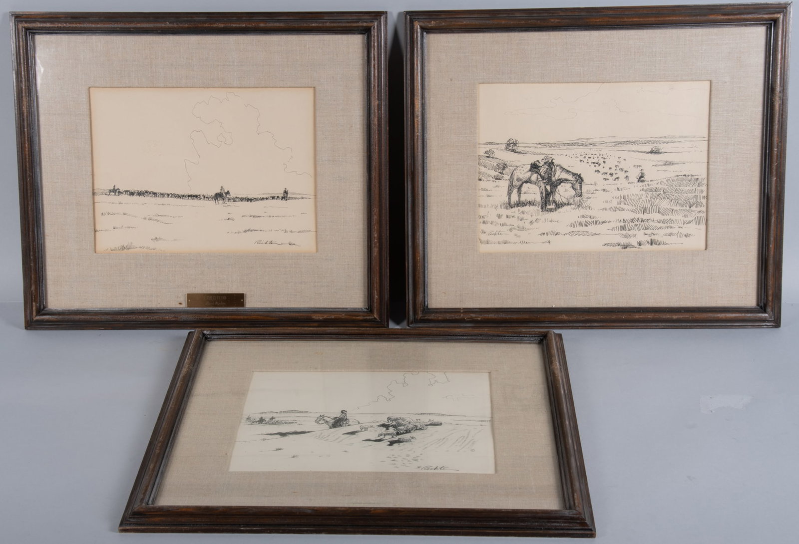 Hank (Henry C.) Richter, Arizona, Ohio (b. 1928), "Riding Herd" and two Western Landscapes with (1 of 4)