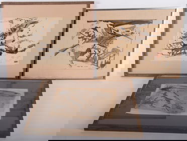 Allen M. Hart, New York / Mexico (1925-2014), Three Abstract Landscapes, 1952 & 1953, ink on paper