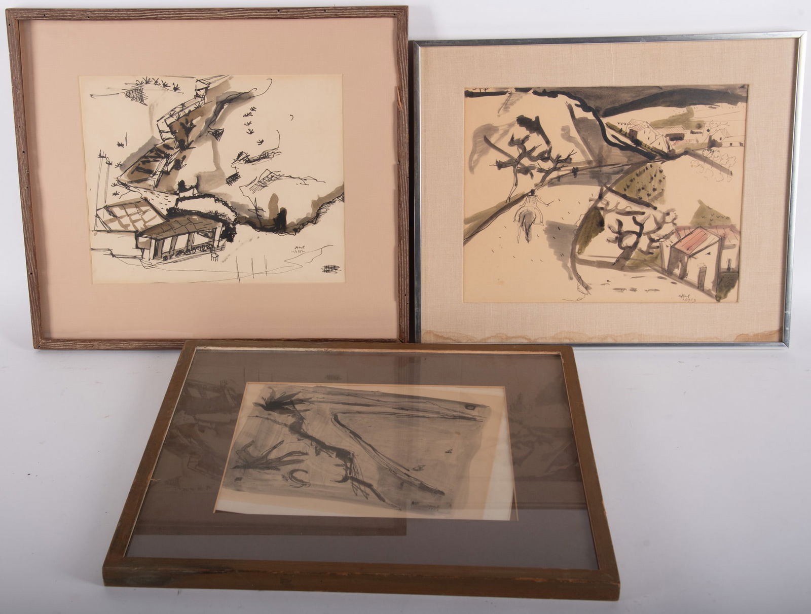 Allen M. Hart, New York / Mexico (1925-2014), Three Abstract Landscapes, 1952 & 1953, ink on paper (1 of 4)