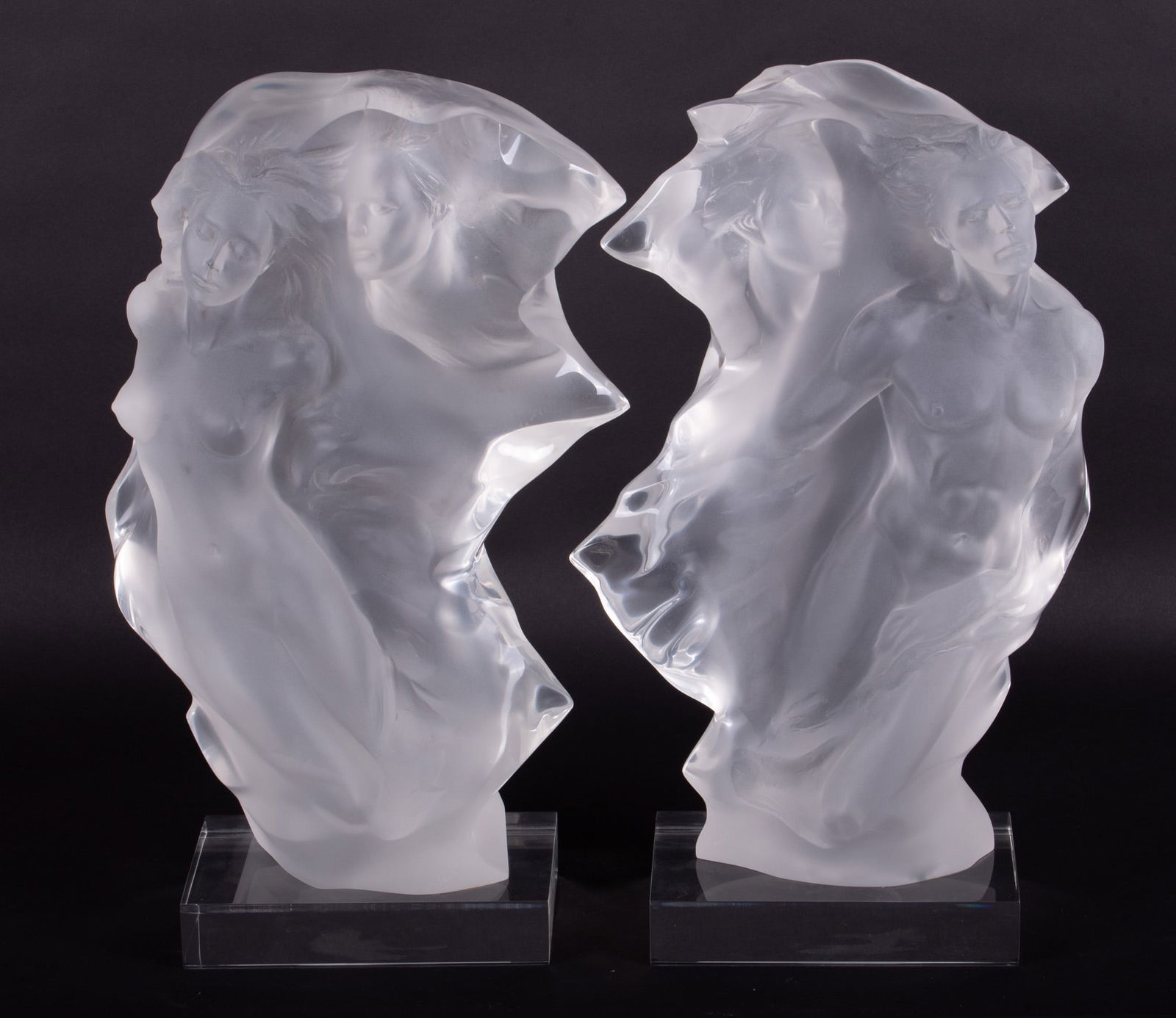 Frederick Hart, Washington DC (1943-1999), Duet: A Spiritual Song of Love, Male and Female, 1996 (a: Frederick HartWashington DC, (1943-1999)Duet: A Spiritual Song of Love, Male and Female, 1996 (a pair)clear acrylic resin, edition #159/450signed, dated, and numbered to the base of the male figure.He