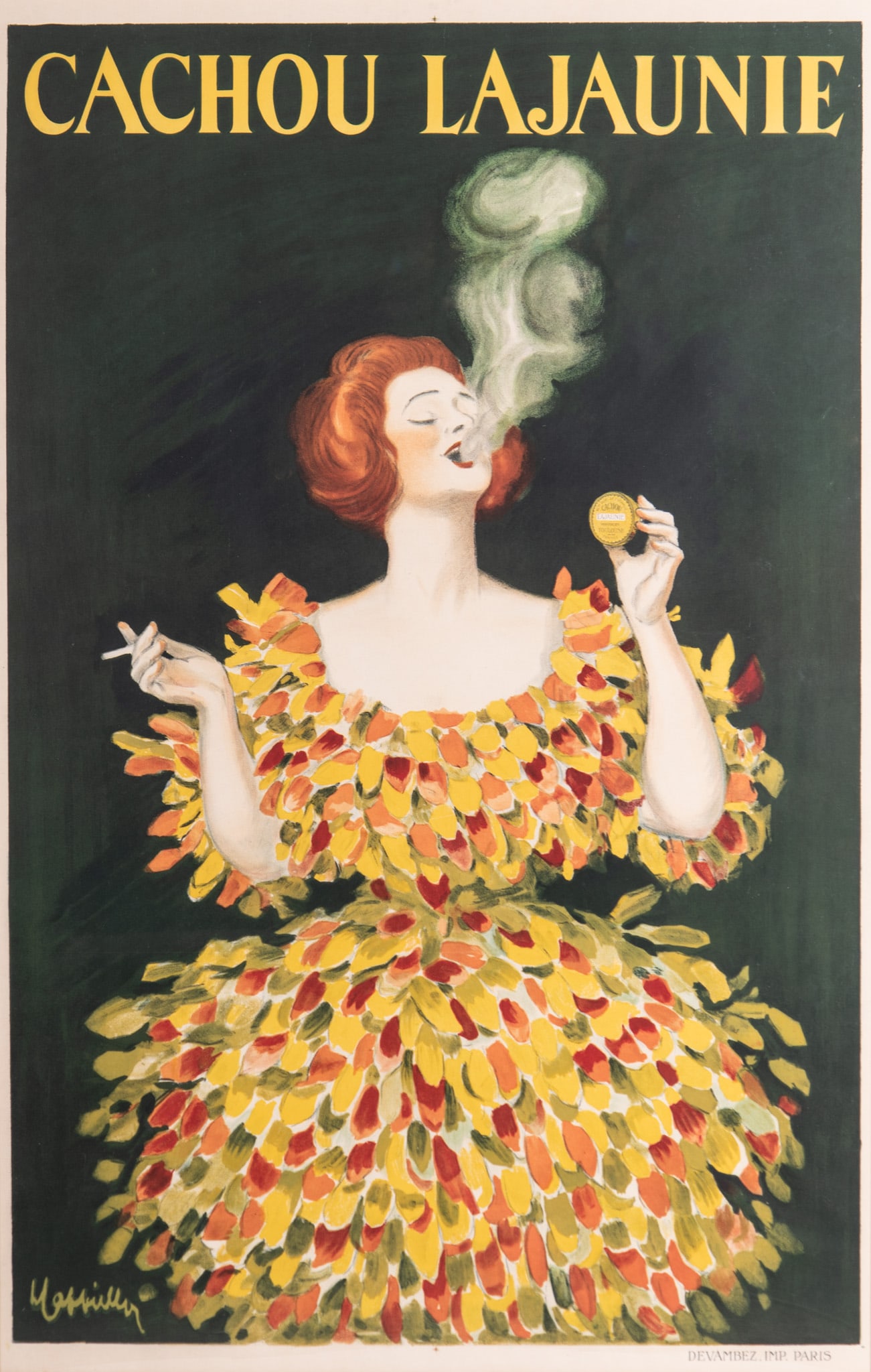 Leonetto Cappiello, France (1875-1942), Cachou Lajaune, vintage color lithographic poster, 1920: Leonetto CappielloFrance, (1875-1942)Cachou Lajaunevintage color lithographic poster, 1920Imp. Devambez, Paris, framed.58 1/4 x 37 inches (visible); 63 x 42 inches (overall with frame)