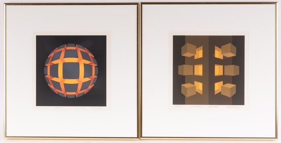 Brian Halsey, Indiana (b. 1942), Centros, and Isotron, two serigraphs, ed. A.P. III/V, and 15/25