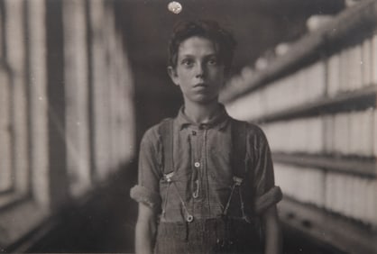 Lewis W Hine, American (1874-1940), Jo Bodeon, a 'Back-Roper' in Mule Room, 1909, gelatin silver