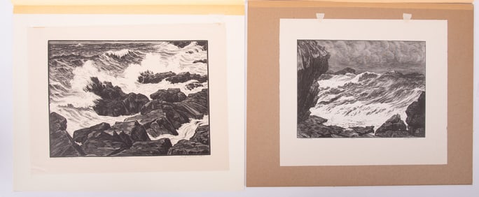 Leo John Meissner, American 1895-1977, (2 works) Irresistible Force, Northeaster, wood engraving