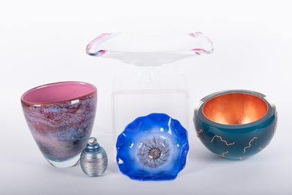 Art Glass Collection: Tim Lazer Vase; Robert Eickholt Stoppered Bottle; an Unsigned Footed Bowl; a