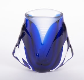 Cobalt Blue Paperweight Vase Signed Michael Shears 1992