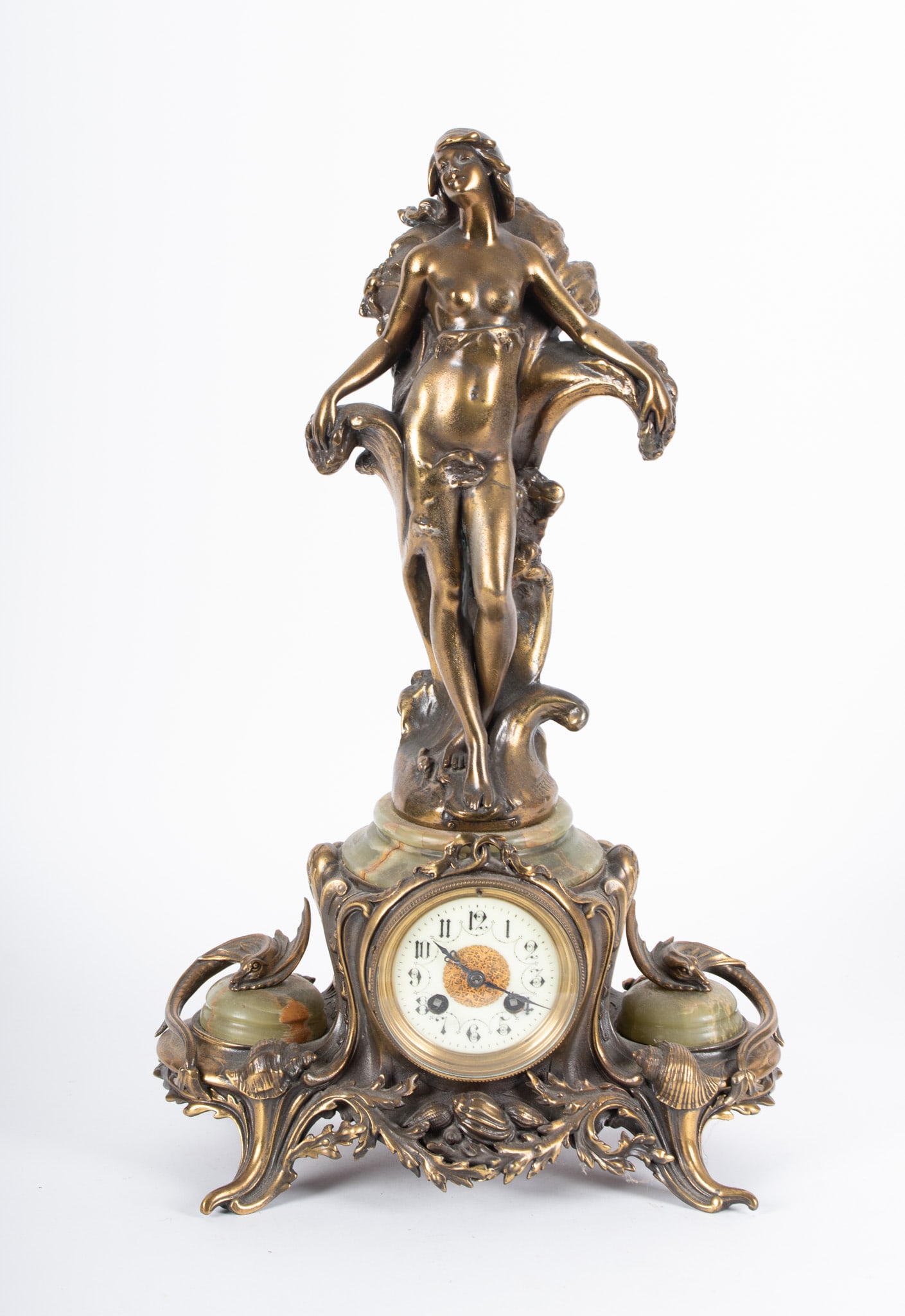 French Gilt Metal Figural Clock With Female Figure, Circa 1900 (1 of 5)