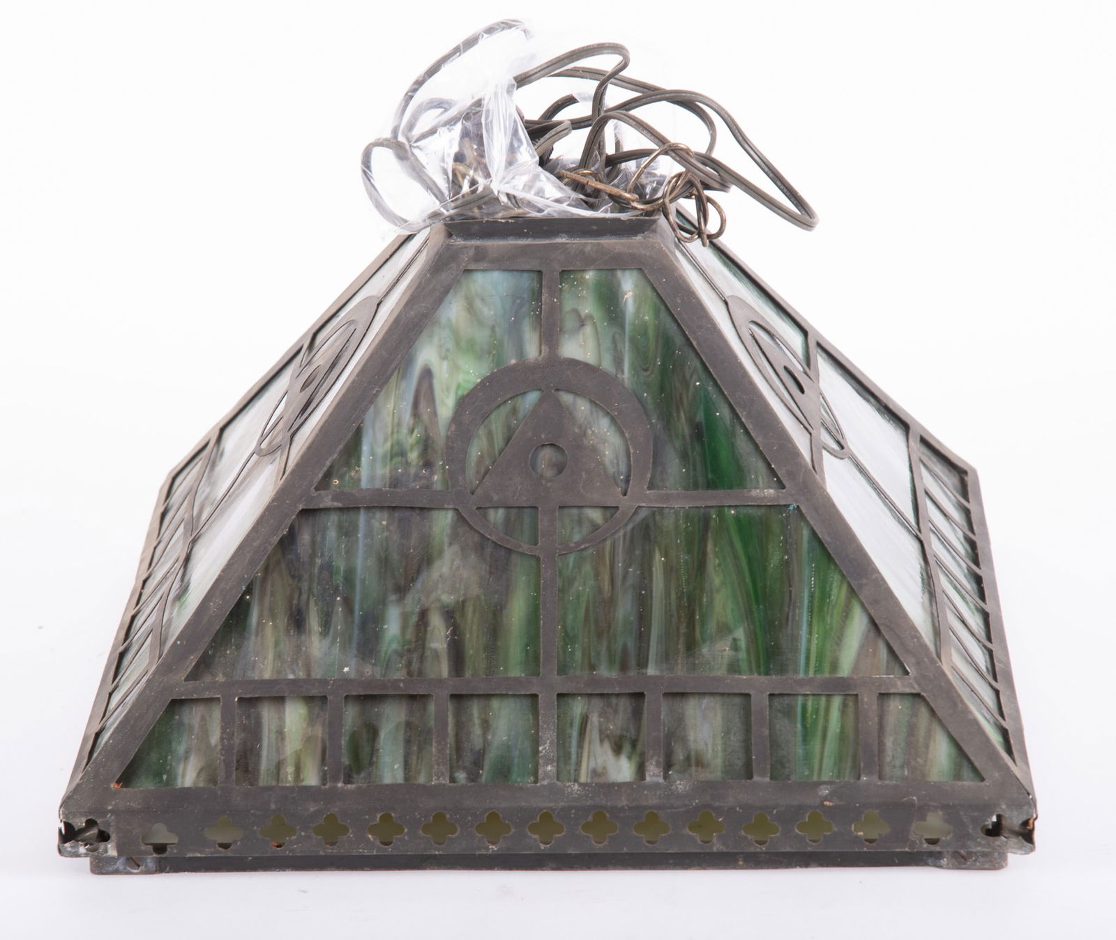 An Arts & Crafts Green Slag Glass Hanging Fixture (1 of 3)