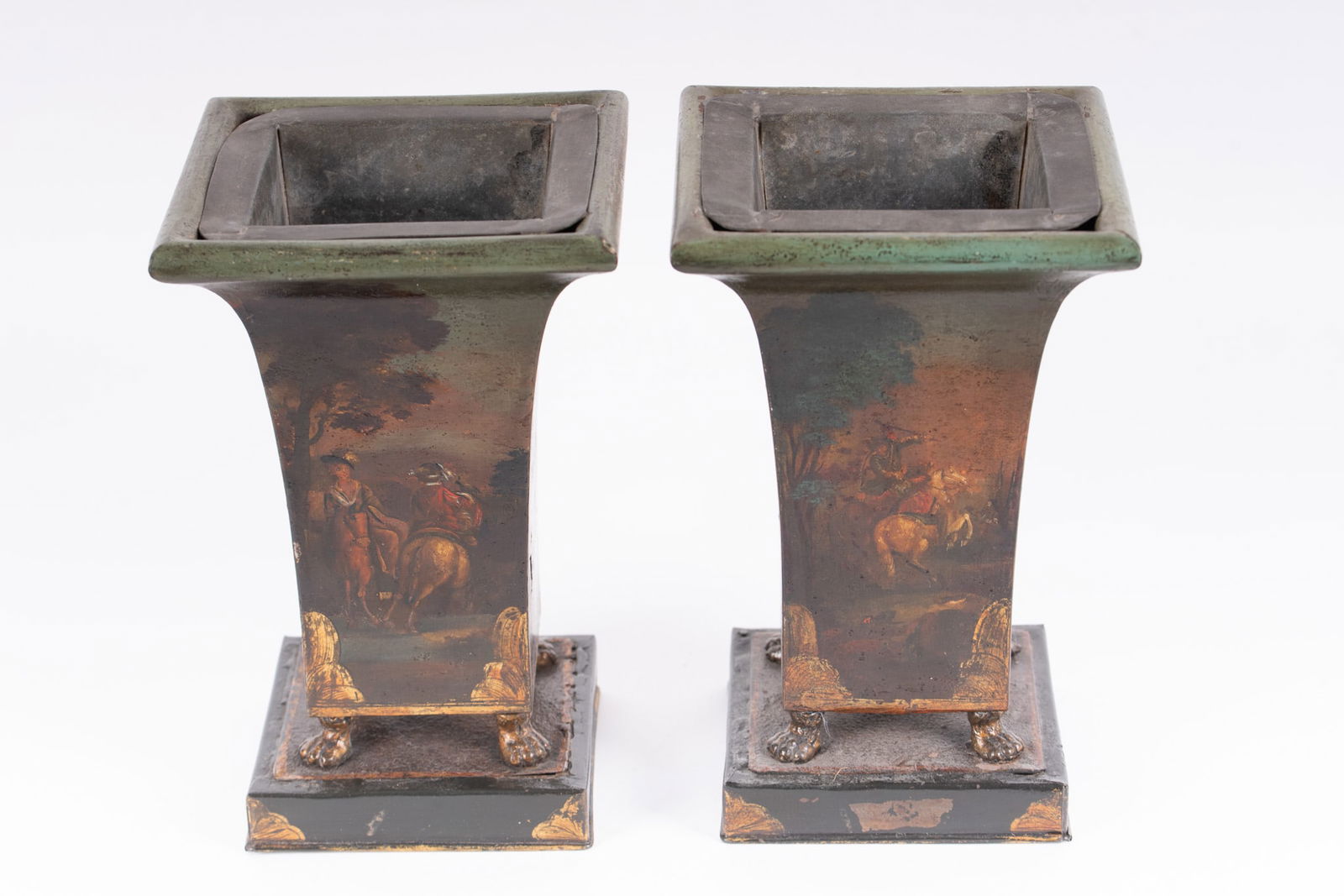 A Pair of Antique French Neo-Classical Painted Tole Mantel Urns - 3