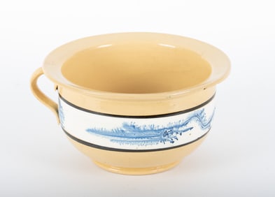 A Rare Mocha or Yellow Ware Child's Chamber Pot, Seaweed