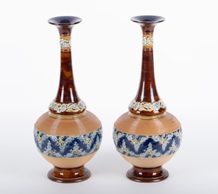 A Large Pair of Doulton Lambeth Trumpet Vases