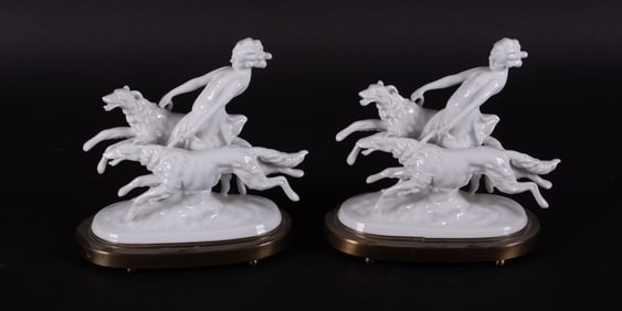 A Pair of Bavarian Art Deco Blanc de Chine Porcelain Figural Groups