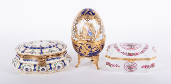 Three Large French Gilt Metal Mounted Porcelain Boxes