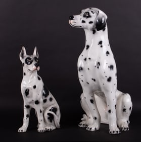 Two Large Italian Glazed Ceramic Dog Figurines
