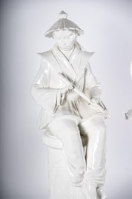 A Large Italian White Glazed Chinese Figure on Pedestal
