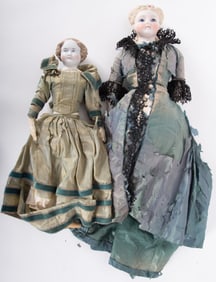 Two Antique Bisque Dolls with Sculpted Hair, Circa 1860-1900