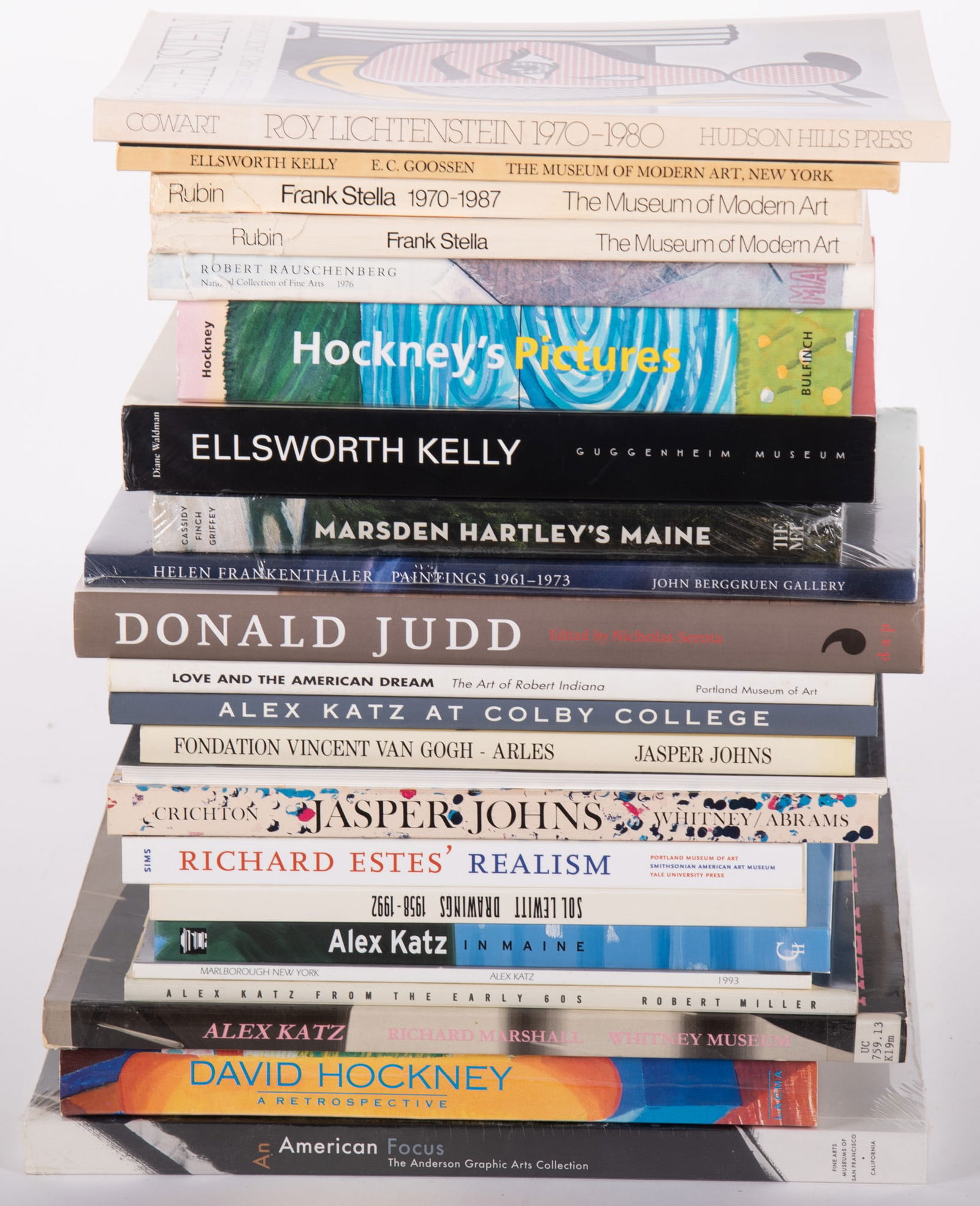Collection of Books on Contemporary Artists: David Hockney, Alex Katz, Sol Lewitt, Donald Judd,: Collection of Books on Contemporary Artists: David Hockney, Alex Katz, Sol Lewitt, Donald Judd, Marsden Hartley, Helen Frankenthaler, Richard Estes, Jasper Johns, Robert Indiana, Frank Stella, Robert