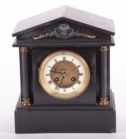 Antique French Neo-Classical Black Slate Pendulum Mantel Clock