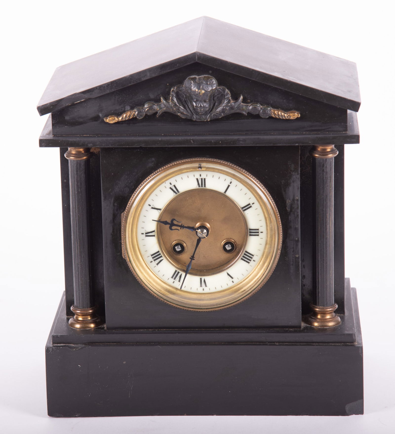 Antique French Neo-Classical Black Slate Pendulum Mantel Clock (1 of 3)