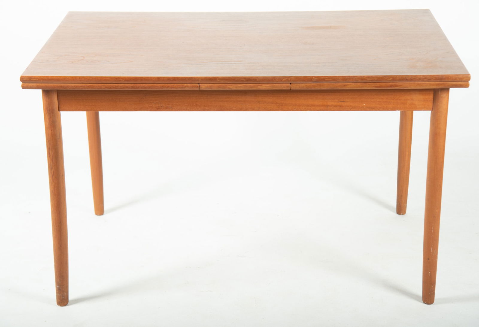 AM Ansager Mobler Danish Mid Century Modern Teak Extending Table: AM Ansager Mobler Danish Mid Century Modern Teak Extending TableHeight: 29 inches; Top: 48 x 32 inches, extends to 87 x 32 inches