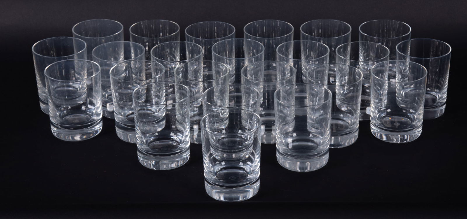 Baccarat Lowball Glasses: Baccarat Lowball Glasses (23) Twenty Three glasses. All marked on the base. 4 1/4 x 3 1/4 inches