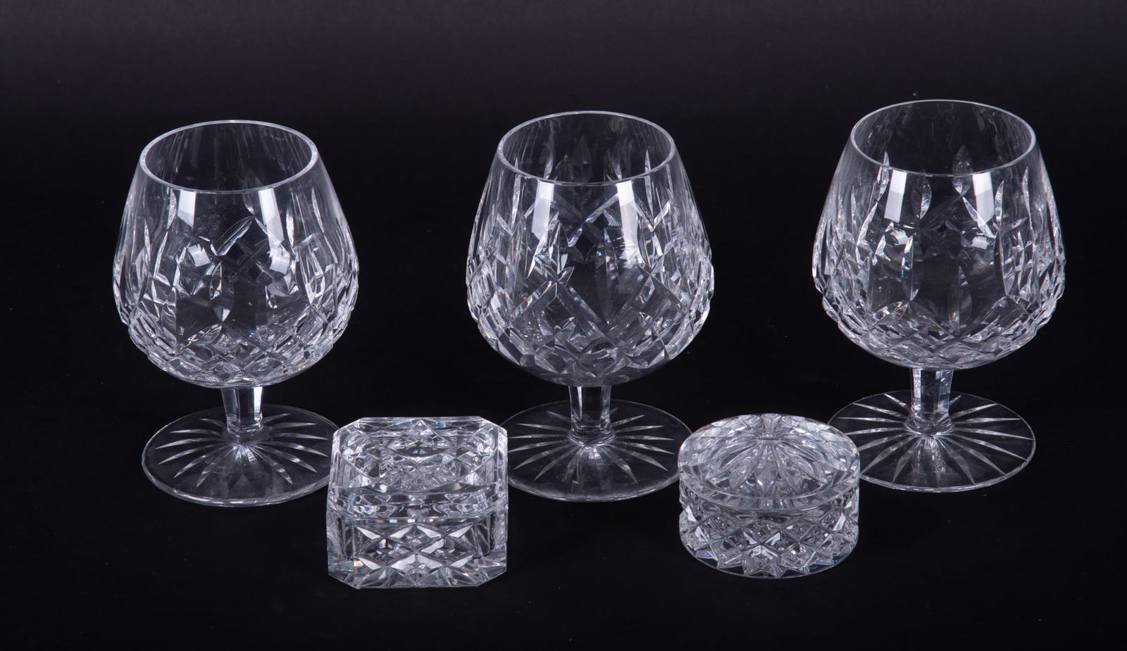 Waterford "Lismore Balloon Brandy Snifters plus Two Lidded Boxes (1 of 4)