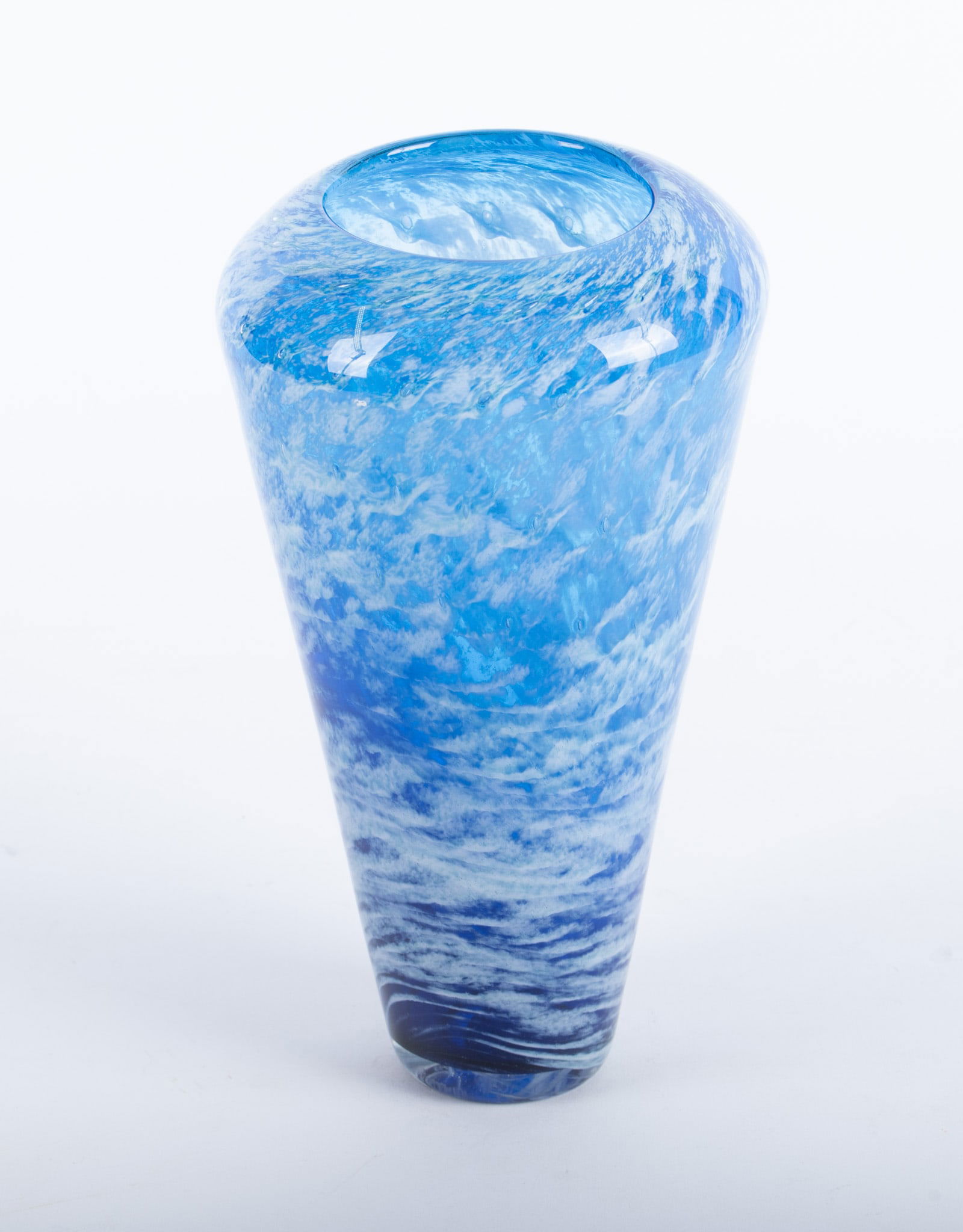 A Studio Art Glass Vase, Daniel Moe: A Studio Art Glass Vase, Daniel Moe American, 1991, a deep blue seafoam design vessel having several rows of small controlled bubbles around the neck. Signed Moe, Sea hole (sp?) '91 to the base.