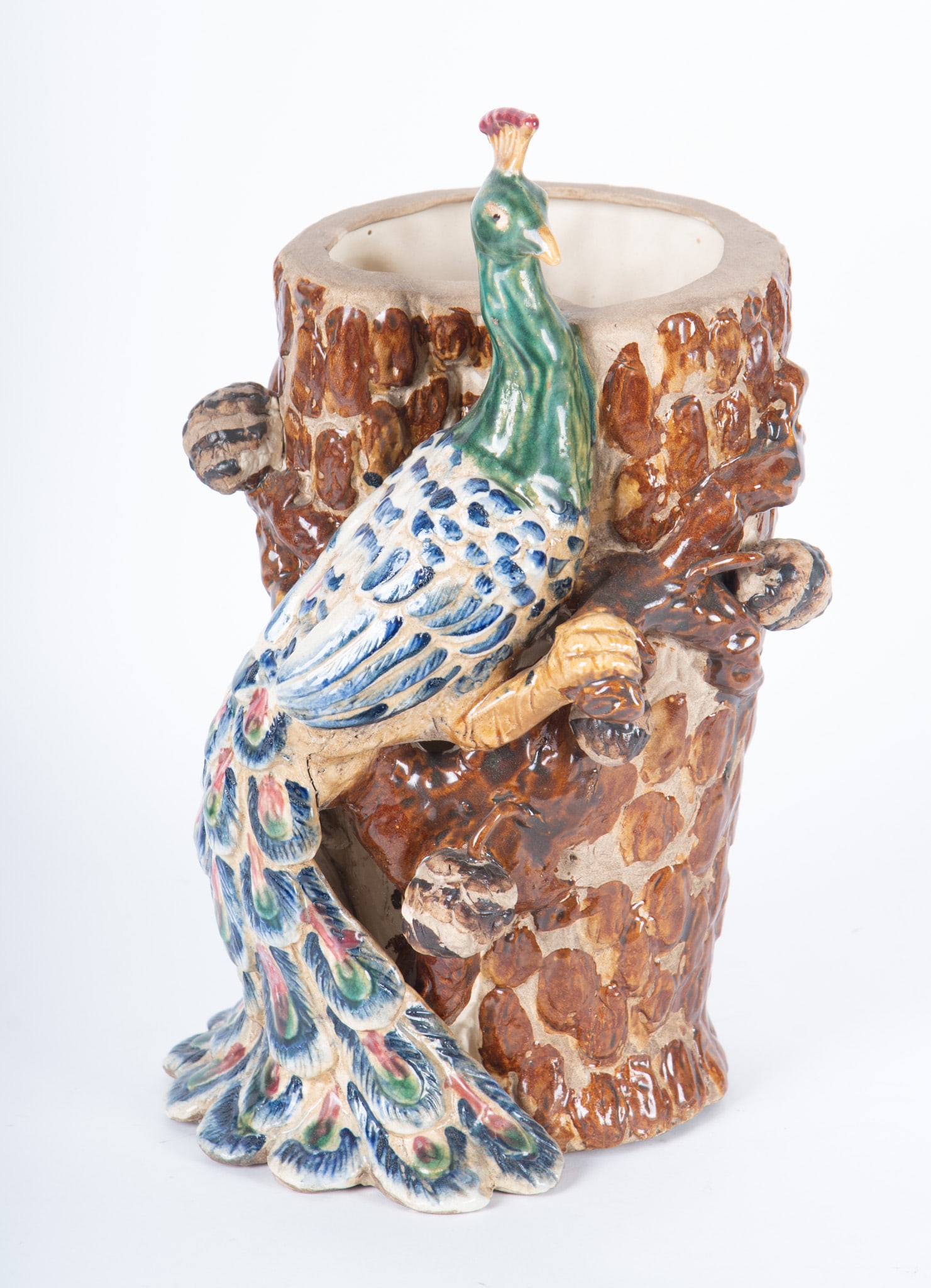 Italian Majolica Peacock Vase (1 of 4)