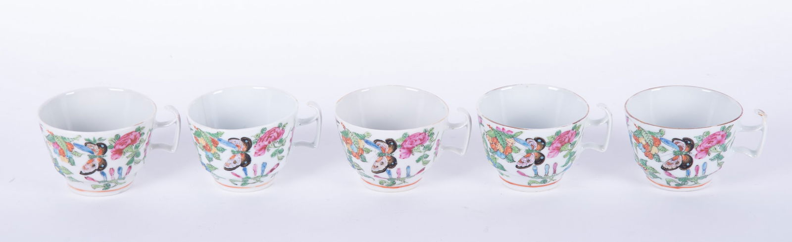 Five Antique Chinese Export Famille Rose Tea Cups (1 of 3)