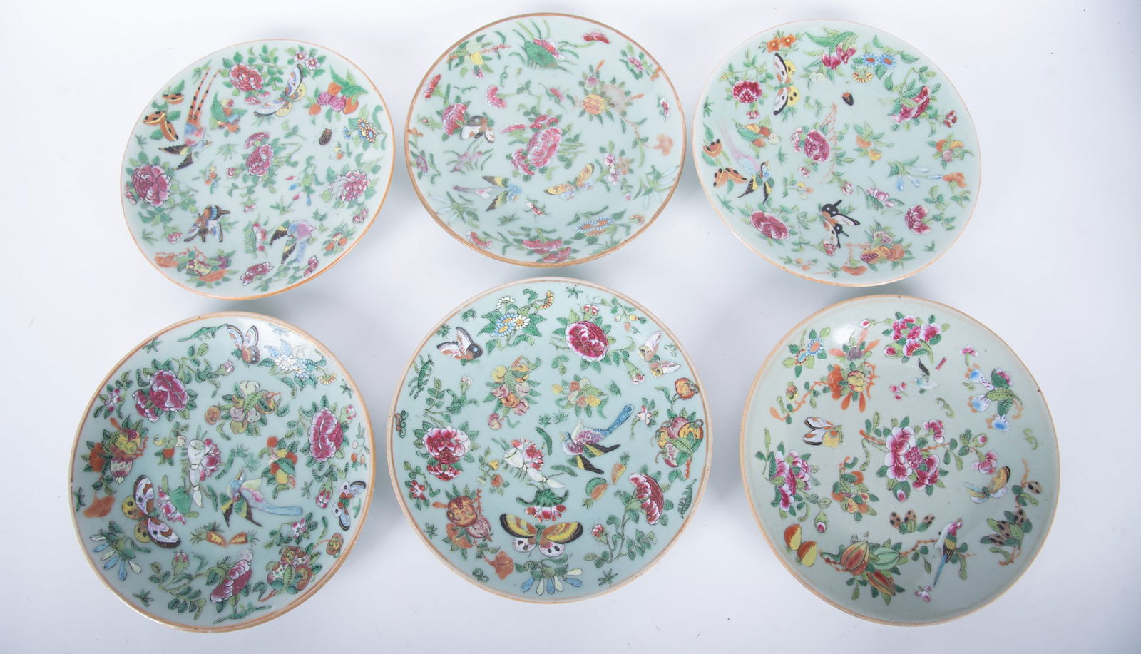 An Assembled Set of Six Chinese Celadon Famille Rose Plates (1 of 4)