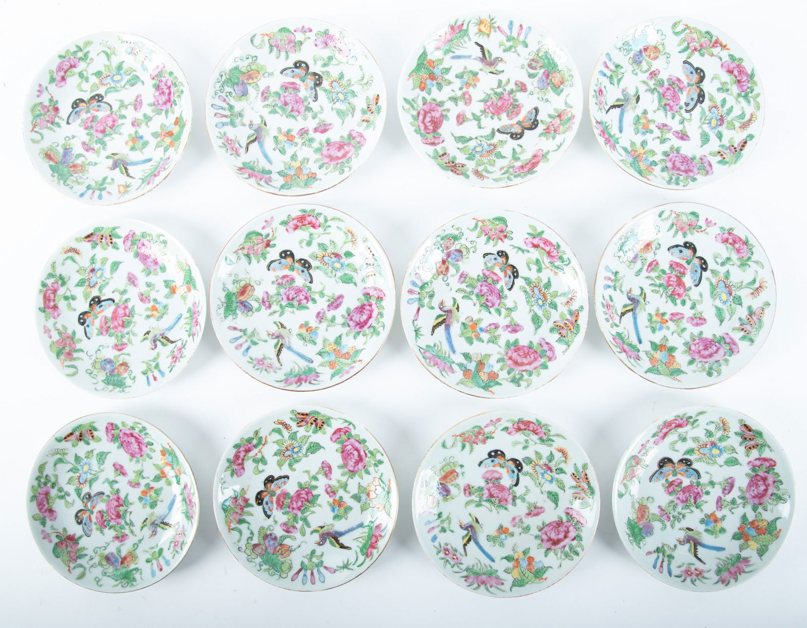 Twelve Chinese Famille Rose Enameled Celadon Dishes (1 of 4)