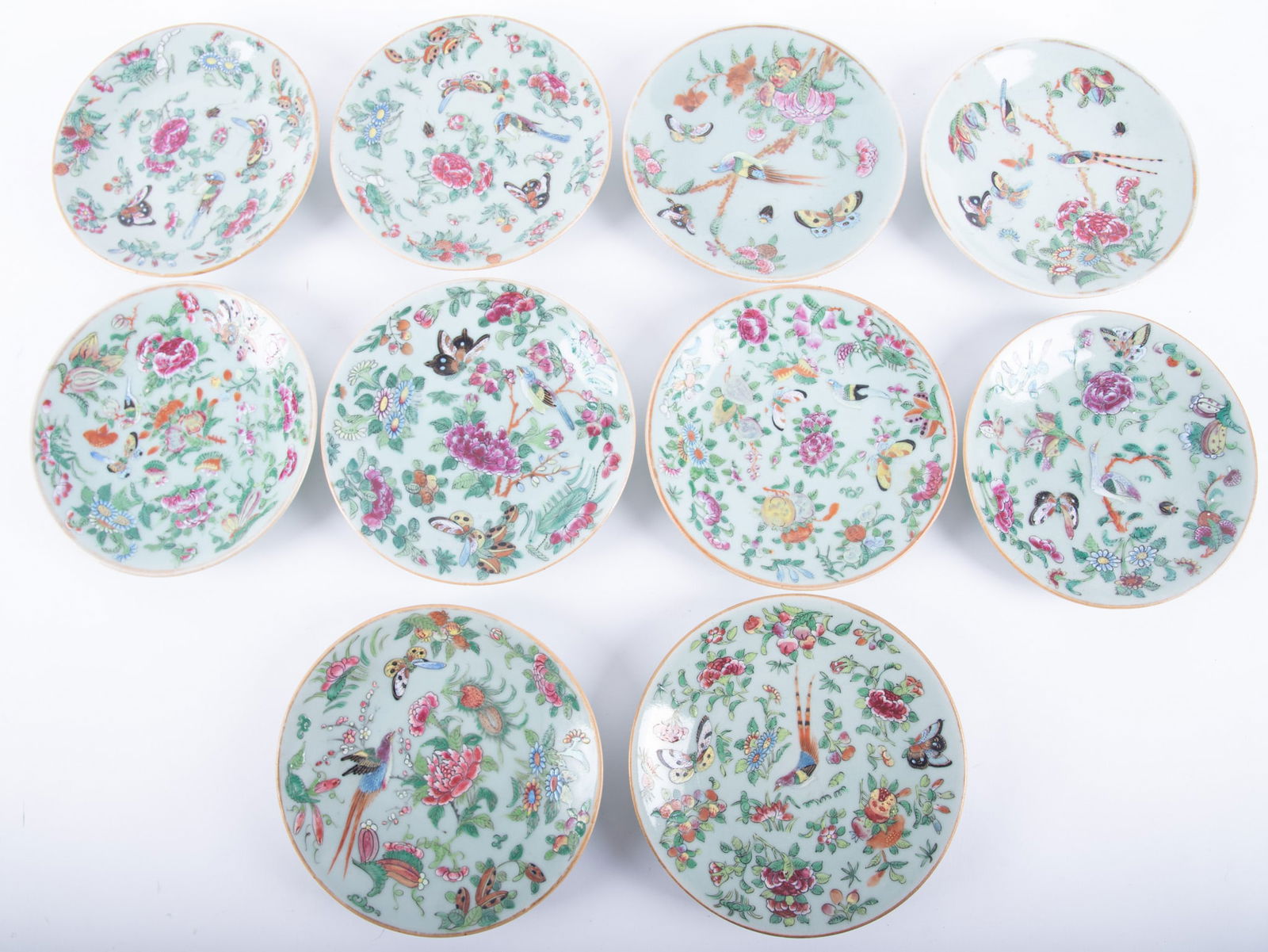 A Collection of Ten Chinese Famille Rose Celadon Dishes (1 of 4)