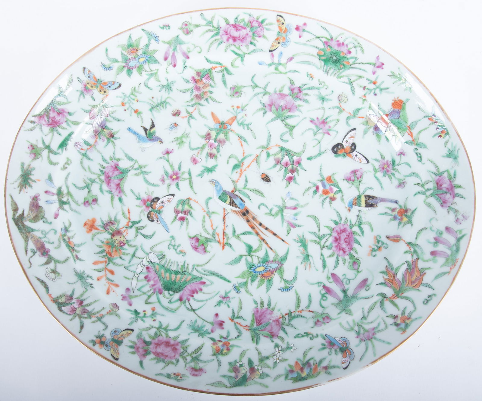 A Very Large Chinese 19th Century Celadon Famille Rose Platter (1 of 4)