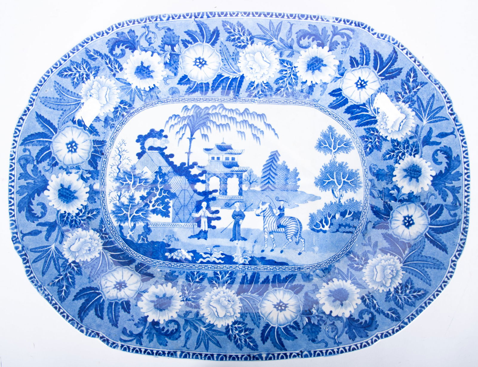 An Antique English Blue Transferware Chinoiserie Style Platter (1 of 3)