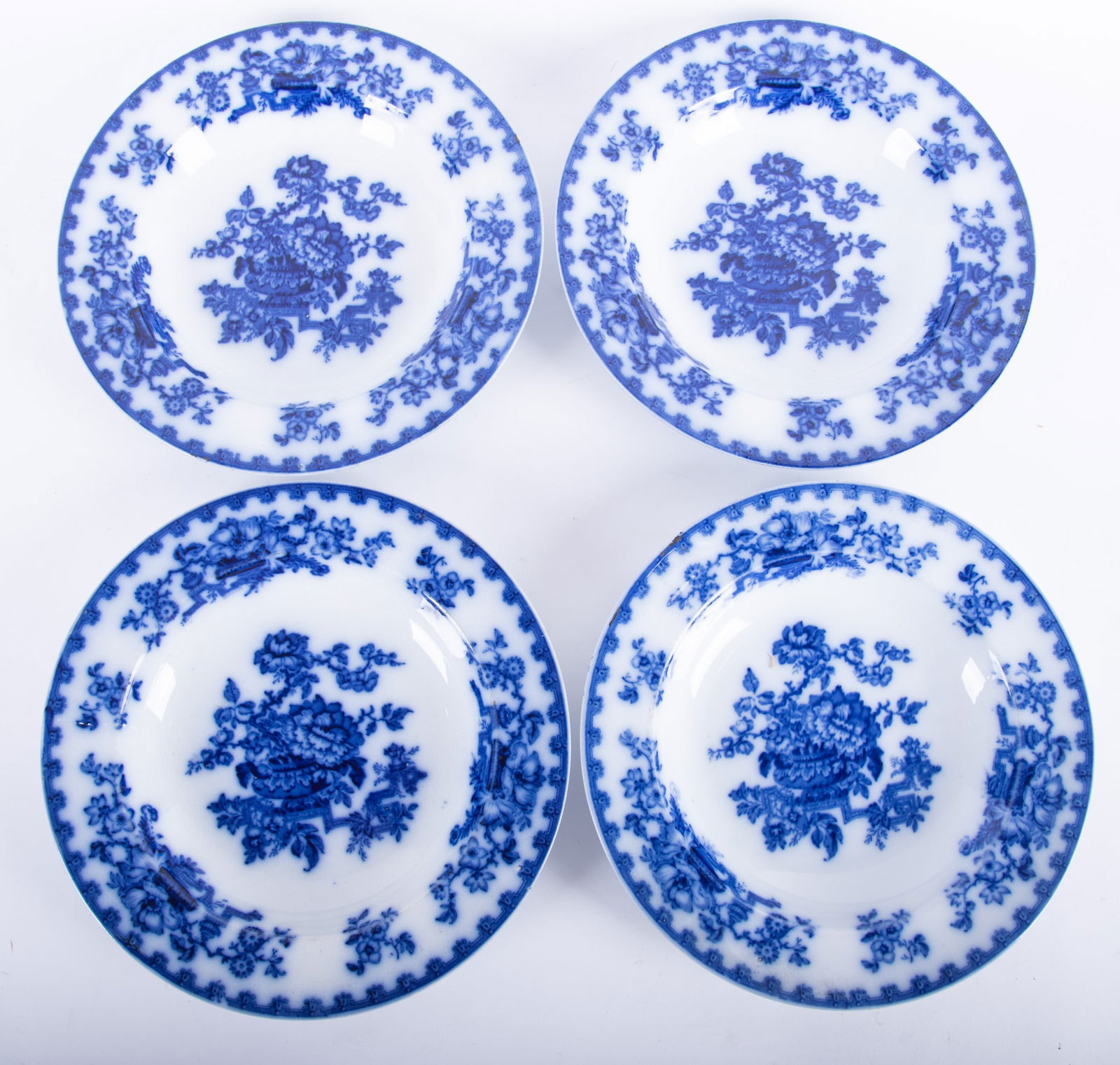 Four Antique Flow Blue Bowls, Nankin Jar by Ashworth (1 of 3)