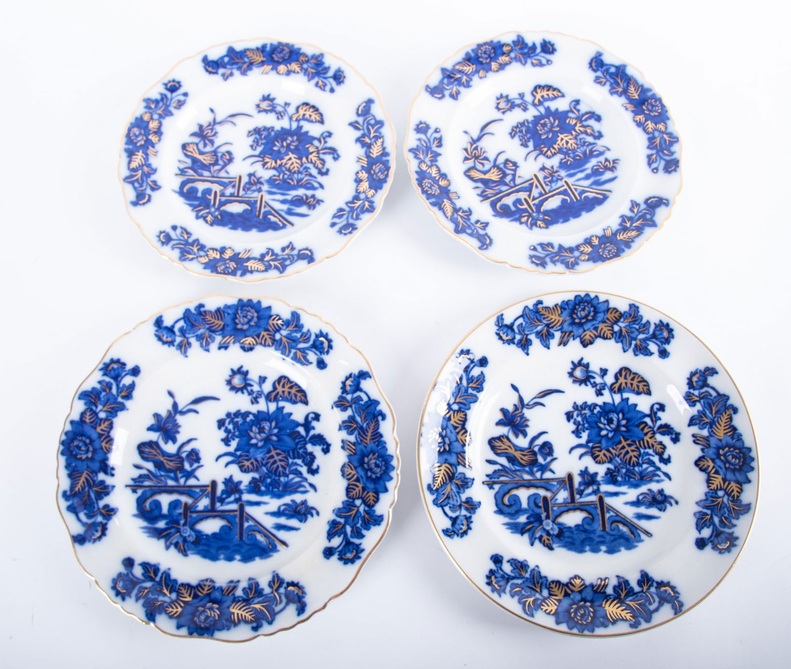 Four Similar Gilt Decorated Flow Blue Plate, Yedo by Ashworth Brothers (1 of 4)