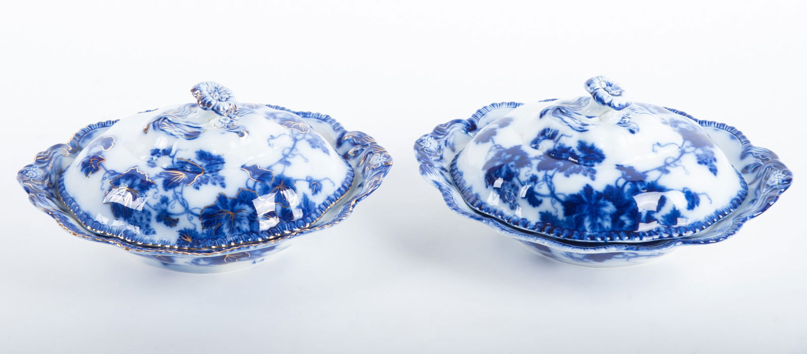 Two Antique Flow Blue Covered Tureens, Virginia Pattern (1 of 4)