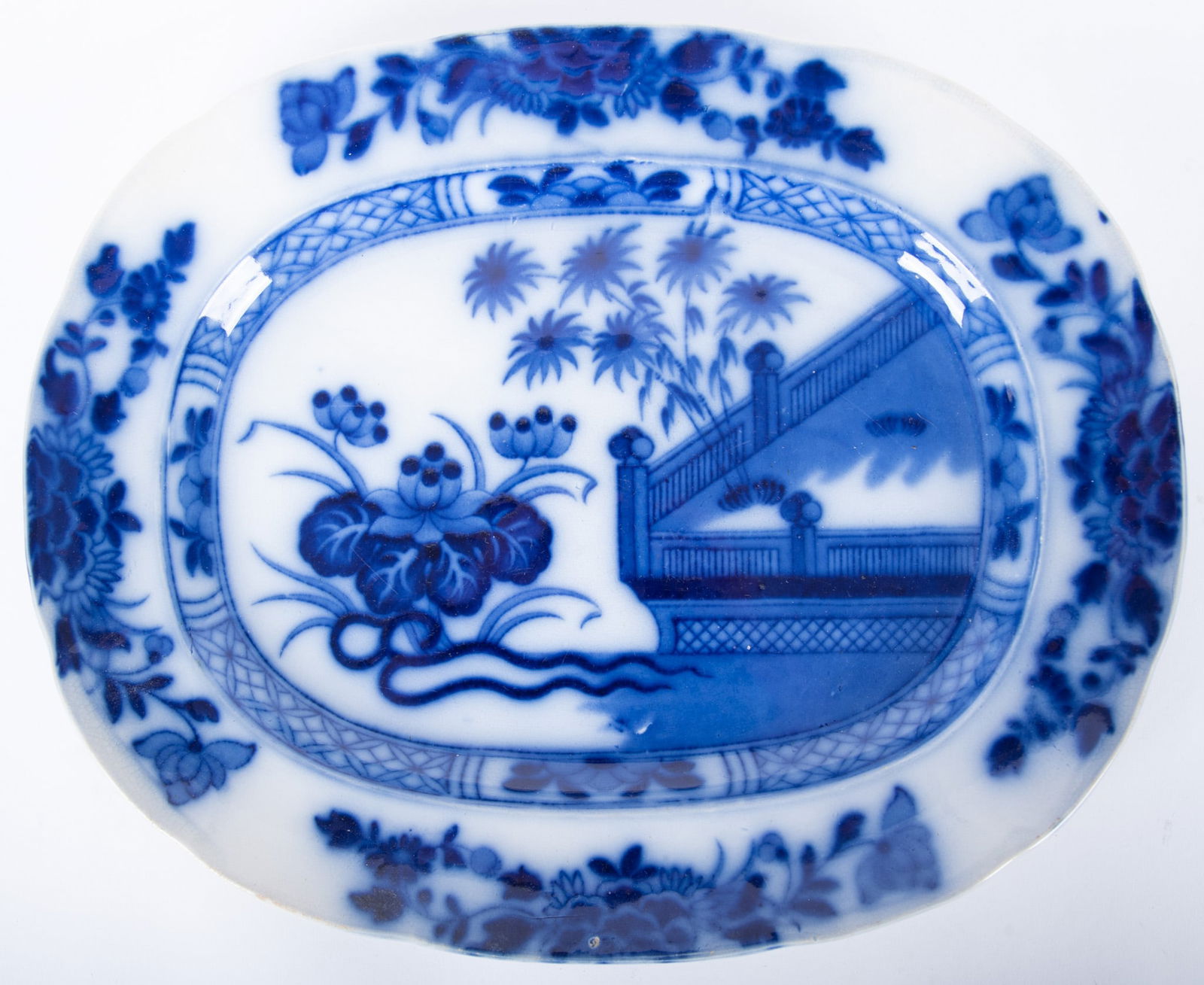 An Antique Flow Blue Meat Platter, Oriental by Samuel Alcock and Sons (1 of 3)