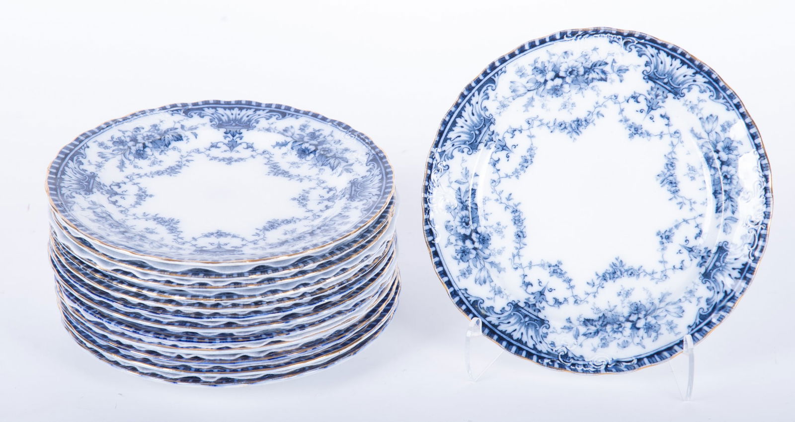 Thirteen Flow Blue 7 1/2 Inch Plates, Coronet by Sampson Hancock and Sons (1 of 3)